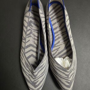 Rothy's Gray Women's Shoes Pointy Toe Flats Cute Zebra Print NEW